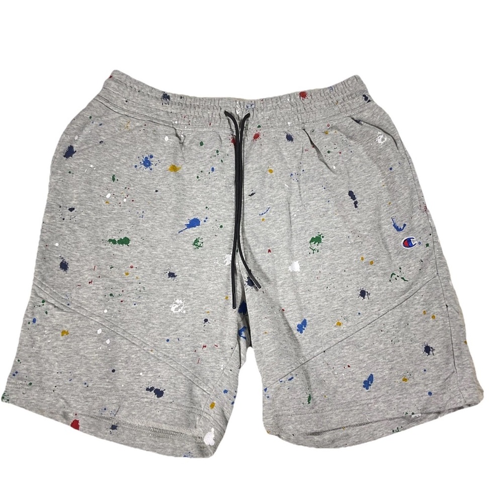 Champion Paint Splatter Sweat Shorts Men’s Large Gray Athletic Drawstring